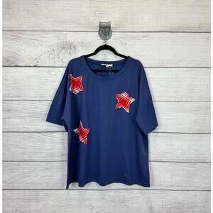 Haptics Plus Size Blue USA Star Patch Short Sleeve Tee Size 3X